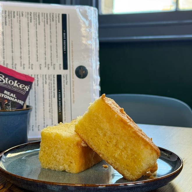 Lemon drizzle cake slices