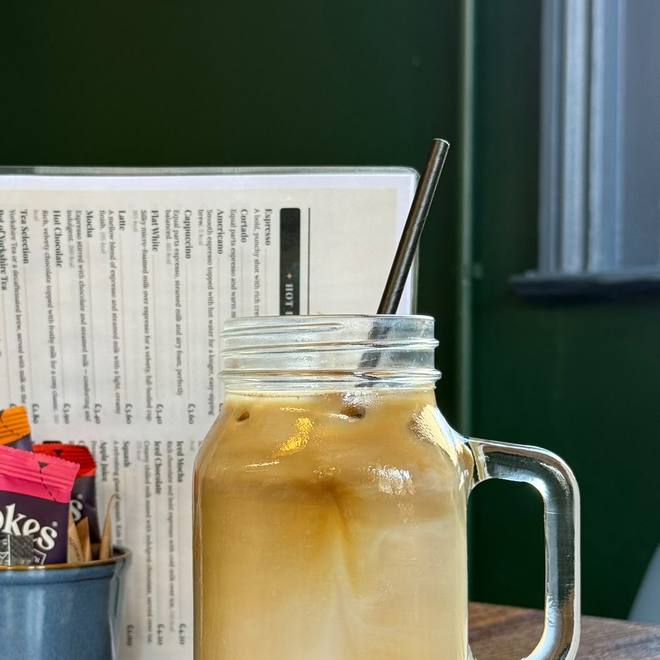 Iced coffee in a mason jar